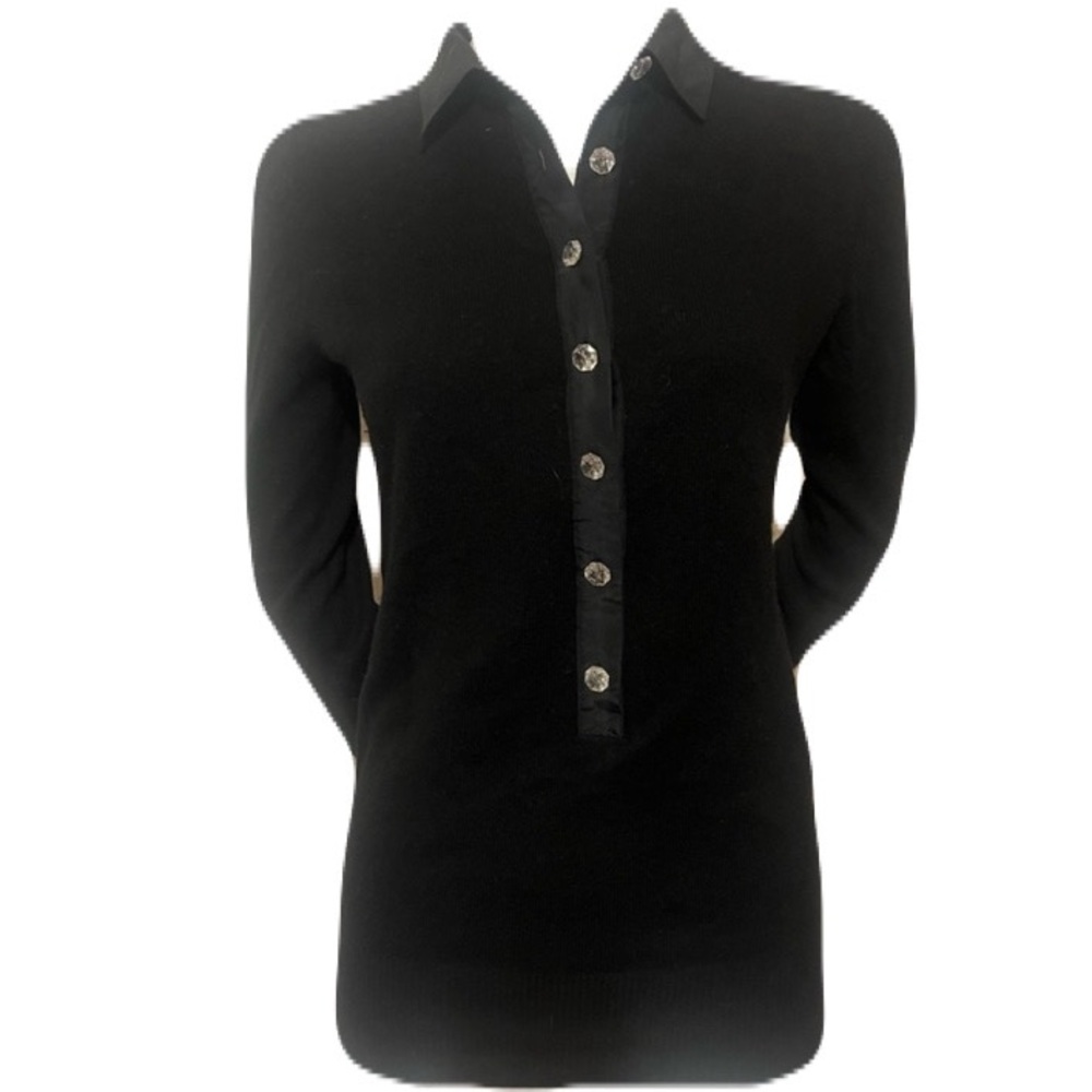 J Crew Gustoso Black Cashmere Silk Sweater crystal buttons